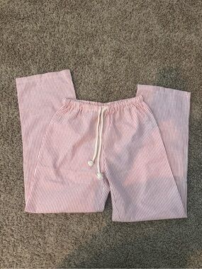 SHEIN Pink & White Striped Drawstring Jogger Pants